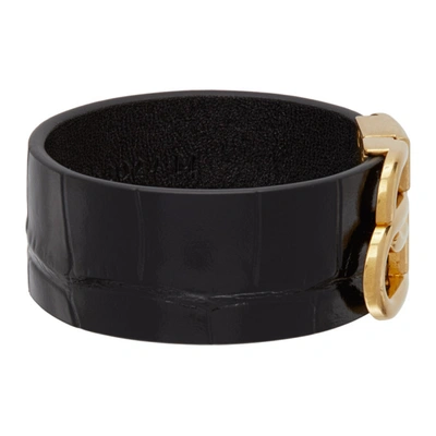 Shop Balenciaga Black Croc Large Bb Bracelet In 1000 Black