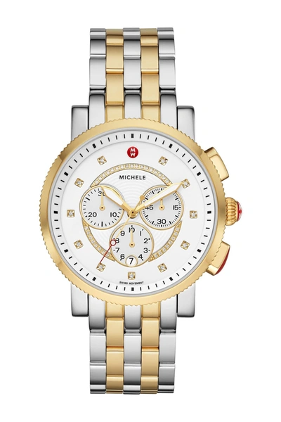 Shop Michele Sport Sail Diamond Accent Two-tone Bracelet Watch, 42mm