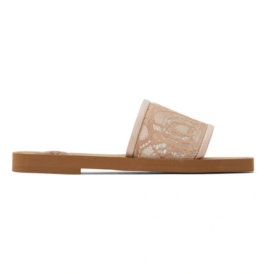 Shop Chloé Pink Lace Woody Flat Mules In 26c Pnktea