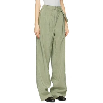 Shop Lemaire Green Silk Loose Pants In 609 Sage