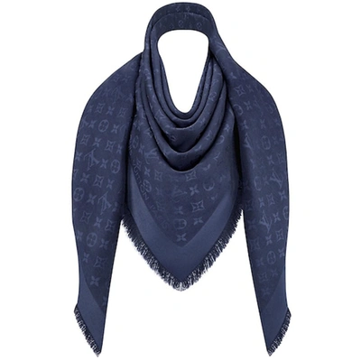 Pre-owned Louis Vuitton Night Blue Monogram Wool And Silk Shawl