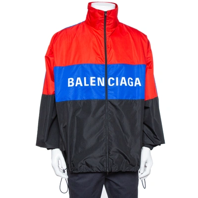 Pre-owned Balenciaga Color Block Logo Printed Synthetic Oversized Windbreaker Jacket Xl In Red