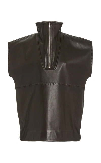 Shop Ganni Stitch Leather Vest In Brown