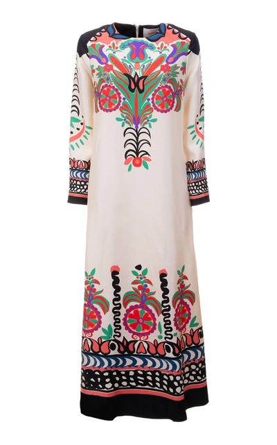 Shop La Doublej Women's Swing Long-sleeve Printed Silk Maxi Dress