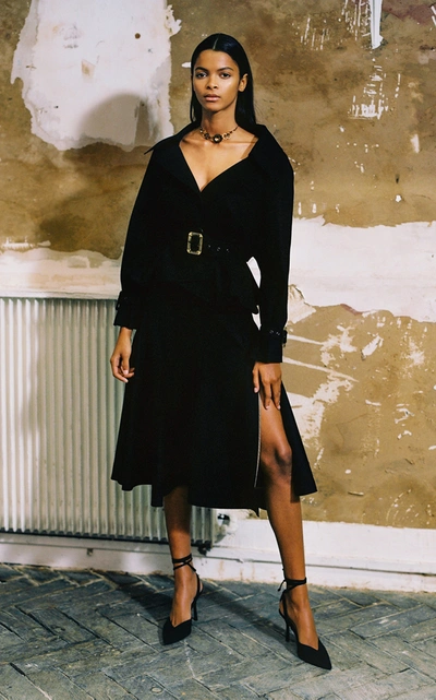 Shop Alexandre Blanc Side Slit A-line Virgin Wool Skirt In Black