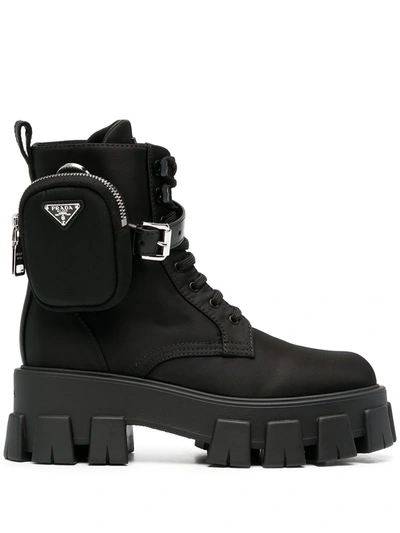 Prada Black Leather And Re-nylon Monolith Ankle Boots