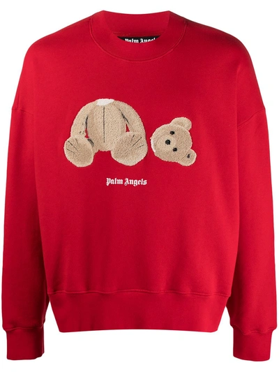 Shop Palm Angels Bear Cotton Sweatshirt In Red