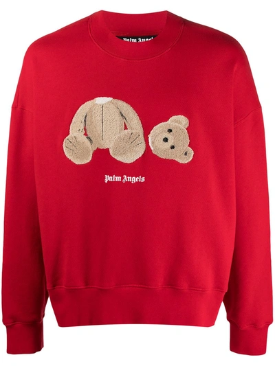 Palm Angels Bear-motif Logo Print Sweatshirt In Red