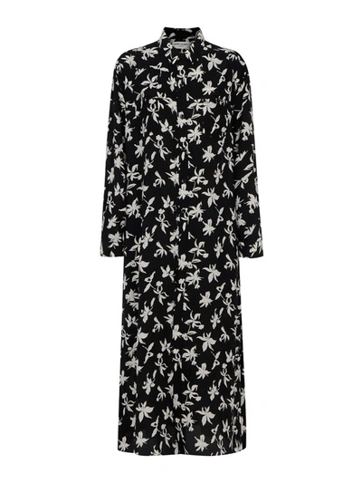 Shop Saint Laurent Floral Print Silk Dress In Black