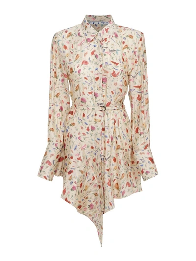 Shop Off-white Floral Print Shirt In Beige