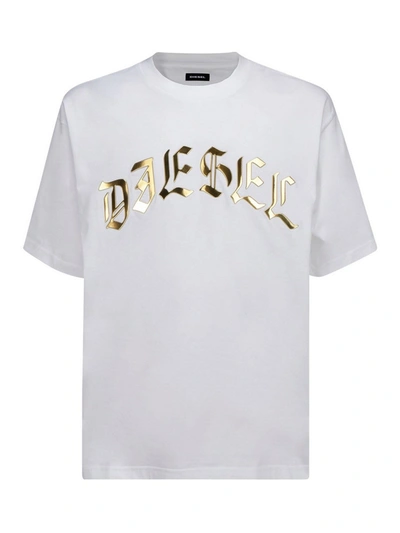 Shop Diesel Golden Logo T-shirt In White