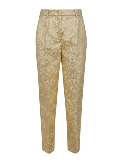 Shop Dolce & Gabbana Damask Jaquard Pants In Gold Color