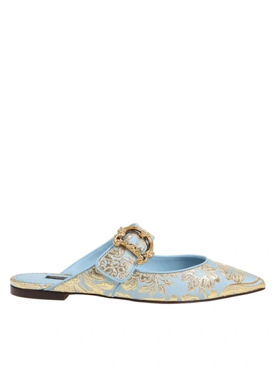 Shop Dolce & Gabbana Brocade Strap Mules In Light Blue