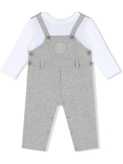 Shop Dolce & Gabbana Dungarees-style Logo-patch Romper In Grey