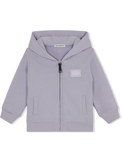 Shop Dolce & Gabbana Logo-tag Zip-up Hoodie In Grey