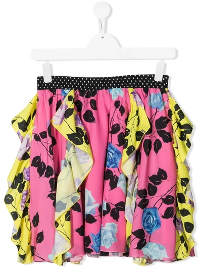 Shop Msgm Floral-print Ruffled Mini Skirt In Pink