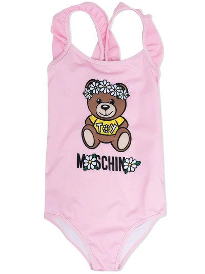 Shop Moschino Teddy Bear Print Swimsuit In Pink