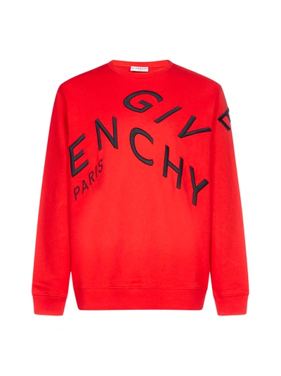 Shop Givenchy Reflected Logo Cotton Sweatshirt In Red Black