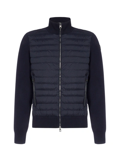Shop Moncler Padded Nylon And Cotton-knit Cardigan In Blu
