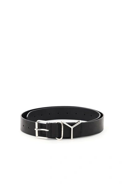 Shop Y/project Classic Y Leather Belt In Black Silver (black)