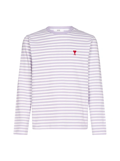 Shop Ami Alexandre Mattiussi Ami-de-coeur Logo Cotton Long Sleeved Shirt In Lilla Ecru