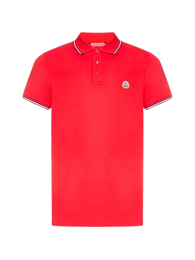Shop Moncler Logo-patch Cotton Polo Shirt In Rosso