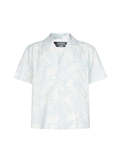 Shop Jacquemus Jean Print Cotton Shirt In Print Blue Leaves