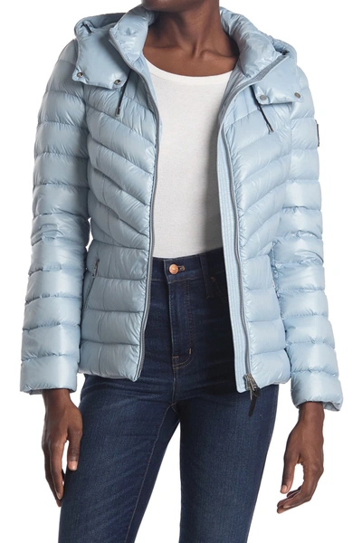 Shop Mackage Fitted Short Puffer Jacket In Sky Blue