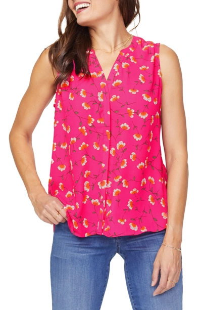 Shop Nydj Pleat Back Sleeveless Split Neck Blouse In More Than Flowers