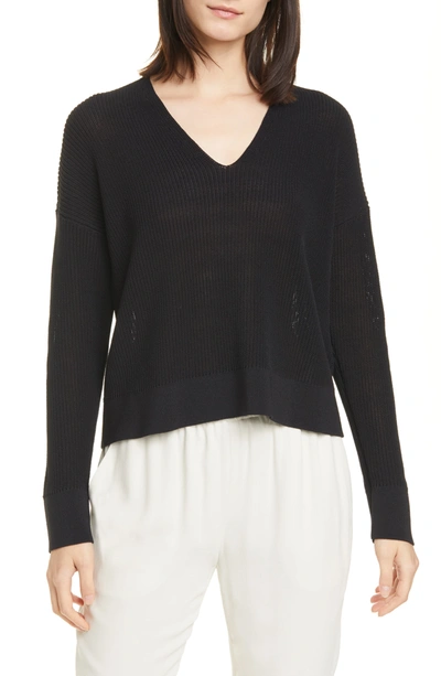 Shop Eileen Fisher Boxy V-neck Pullover In Black