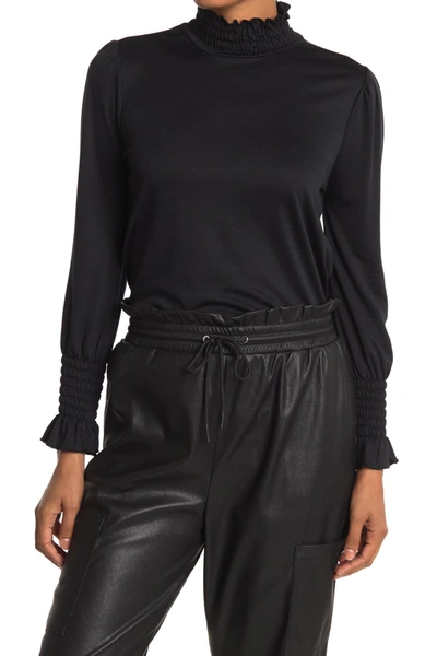 Shop Ady P Long Sleeve Smocked Turtleneck Sweater In Black