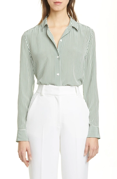Shop Equipment Essential Stripe Silk Shirt In Green/ White