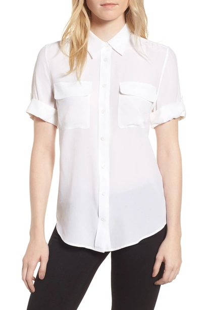 Shop Equipment Slim Signature Short Sleeve Silk Shirt In Bright White