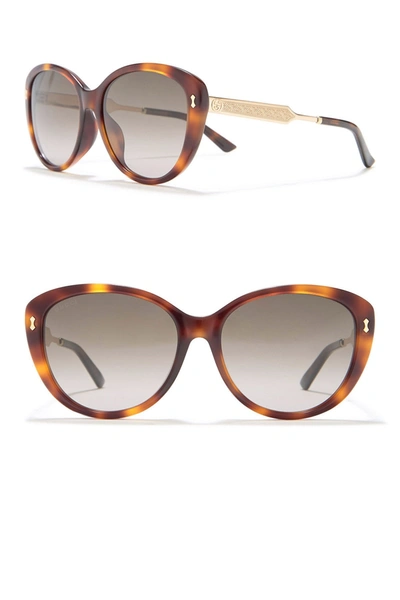Shop Gucci Core 57mm Modified Cat Eye Sunglasses In Dark Havana Gold Brown
