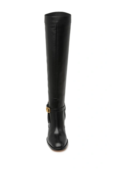 Shop Valentino V Buckle To-the-knee Stiletto Boot In Black