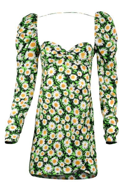 Shop Afrm Etta Floral Ruched Long Sleeve Minidress In Spring Daisy