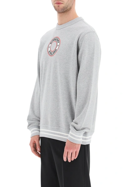 Shop Burberry Crewneck Sweatshirt With Logo Graphics In Pale Grey Melange