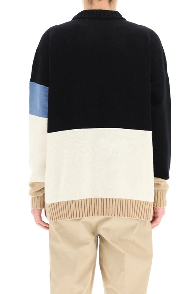 Shop Off-white Color Block Sweater With Logo In Black Blue