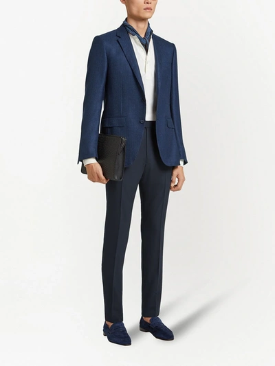 Shop Ermenegildo Zegna Notched-lapel Single-breasted Blazer In Blue