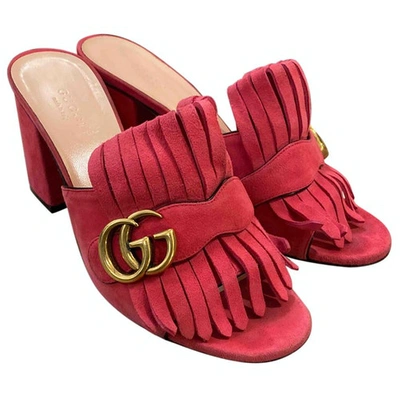 Pre-owned Gucci Marmont Pink Suede Sandals
