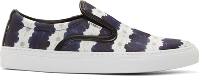 Mother Of Pearl 'a Achilles' Bloom Print Satin Leather Trim Slip-ons In Dark Blue
