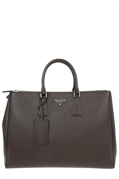 Shop Prada Men's Brown Leather Travel Bag