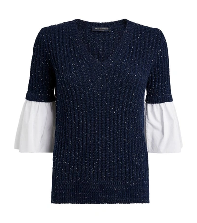 Shop Piazza Sempione Poplin-sleeve Sequin Sweater
