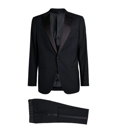 Shop Giorgio Armani Silk-trimmed Tuxedo Suit In Blue