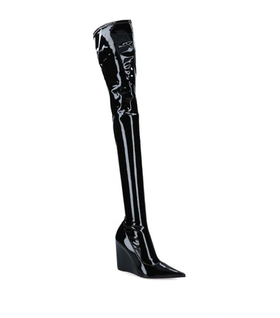 Shop Amina Muaddi Danielle Over-the-knee Boots 95 In Black
