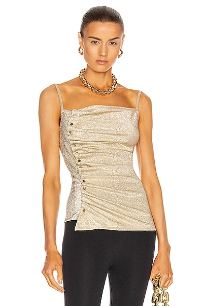 Shop Rabanne Button Down Ruched Top In Silver & Gold