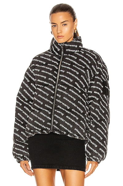 Shop Alexander Wang Logo Puffer Jacket In Grey Aged & White