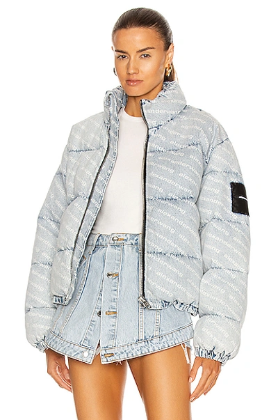 Shop Alexander Wang Logo Puffer Jacket In Pebble Bleach & White