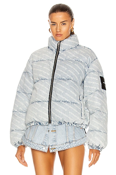 Shop Alexander Wang Logo Puffer Jacket In Pebble Bleach & White