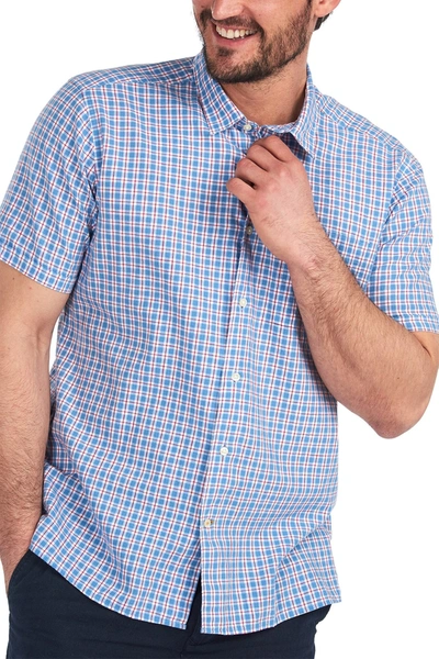 Shop Barbour Check Print Short Sleeve Shirt In Sky